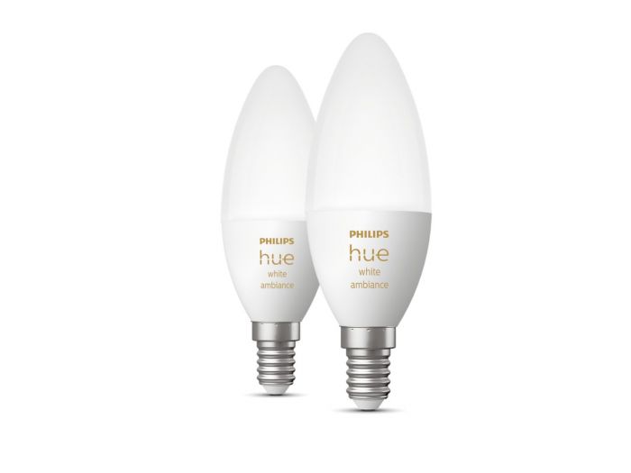 Лампа розумна Philips Hue E14, 5.2W(40Вт), 2200K-6500K, Tunable white, ZigBee, Bluetooth, димування, 2шт