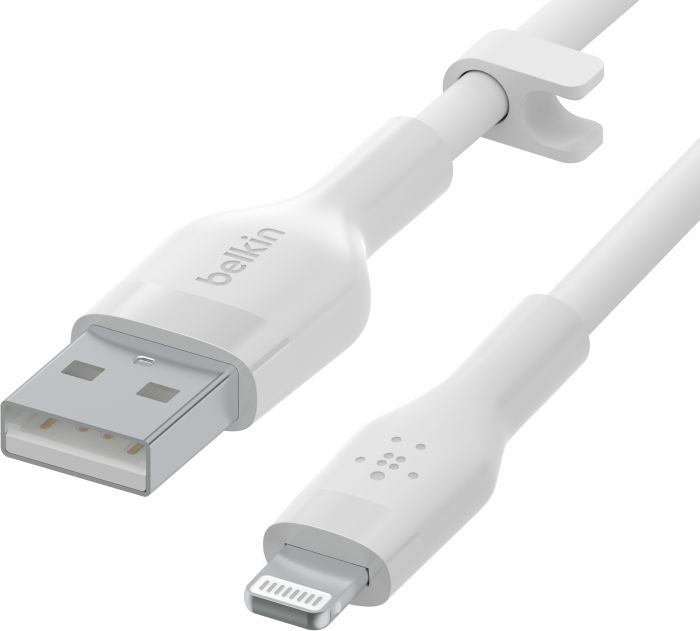 Кабель заряджання/синхронізації Belkin USB-A > Lightning, 2м, силіконовий з кліпсою, білий