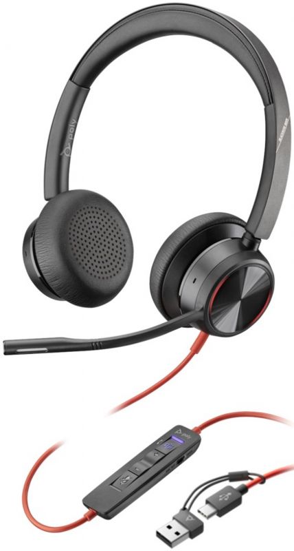 Гарнітура комп'ютерна стерео On-ear Poly Blackwire 8225-M, USB-A, USB-C, всеспрямований, ANC, Acoustic Fence, Microsoft Teams, чорний