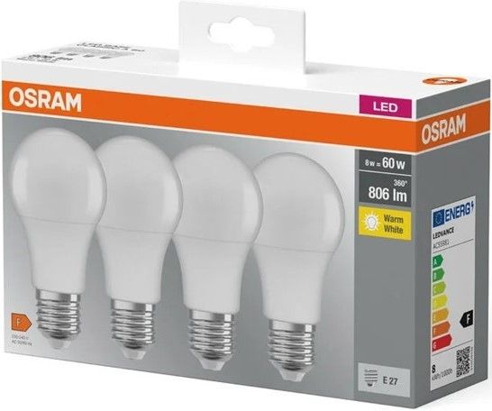 Набір ламп 4шт OSRAM LED E27 8.5Вт 2700К 806Лм A60