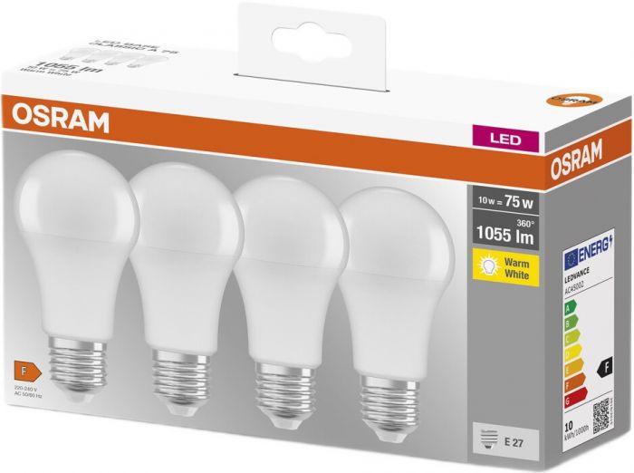 Набір ламп 4шт OSRAM LED E27 10Вт 2700К 1055Лм A60