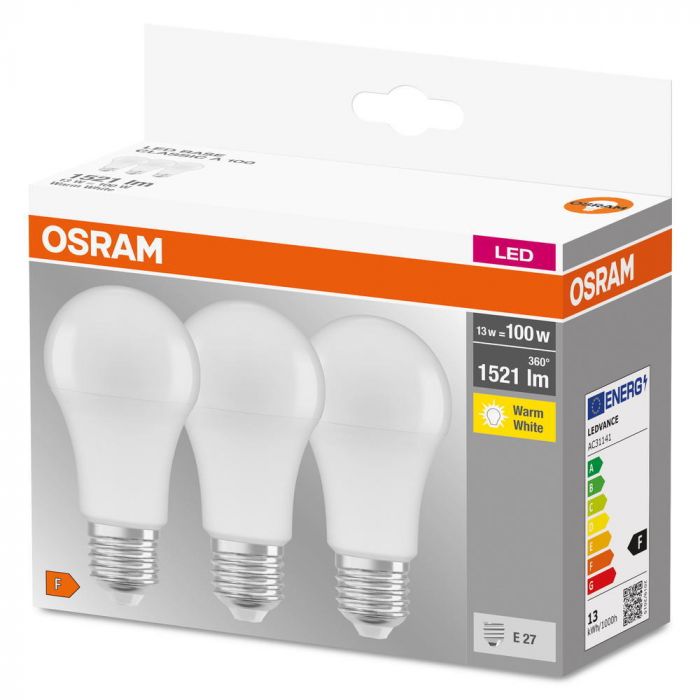 Набір ламп 3шт OSRAM LED E27 13Вт 2700К 1520Лм A60