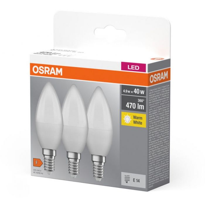Набір ламп 3шт OSRAM LED E14 4.9Вт 2700К 470Лм B40
