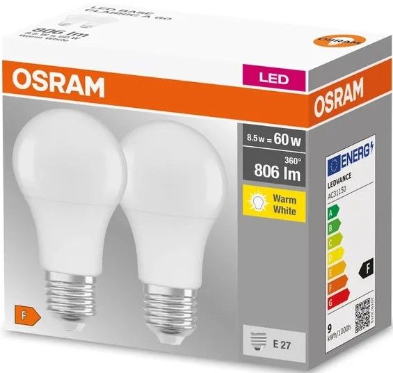 Набір ламп 2шт OSRAM LED E27 8.5Вт 2700К 806Лм A60