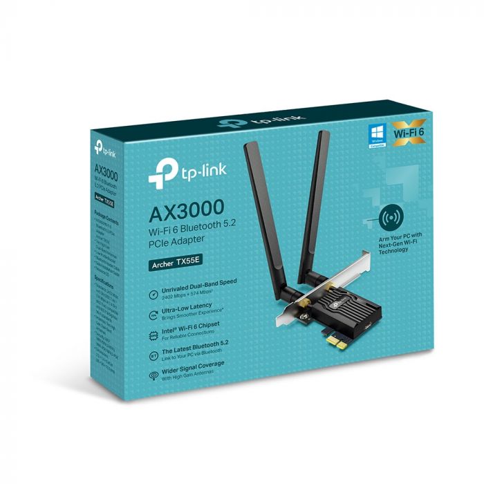Адаптер WiFi TP-LINK Archer TX55E AX3000, PCI-Express x1, BT5.2