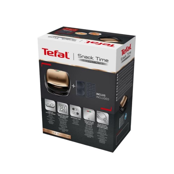 Мультимейкер Tefal Coppertinto 700Вт, тефлон, 2 пластини, корпус-метал, чорно-бронзовий