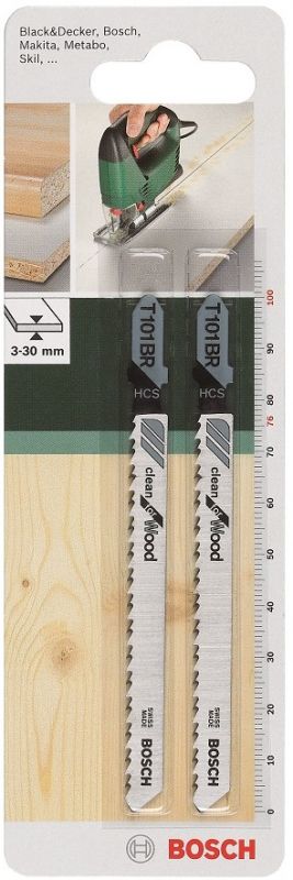 Полотно пиляльне для електролобзика HSC Bosch по дереву, T 101 BR, 2.5х100мм, 2шт