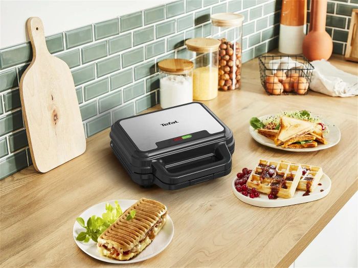 Мультимейкер Tefal UltraCompact 3in1 700Вт, тефлон, 3 пластини, корпус-метал, чорно-сірий