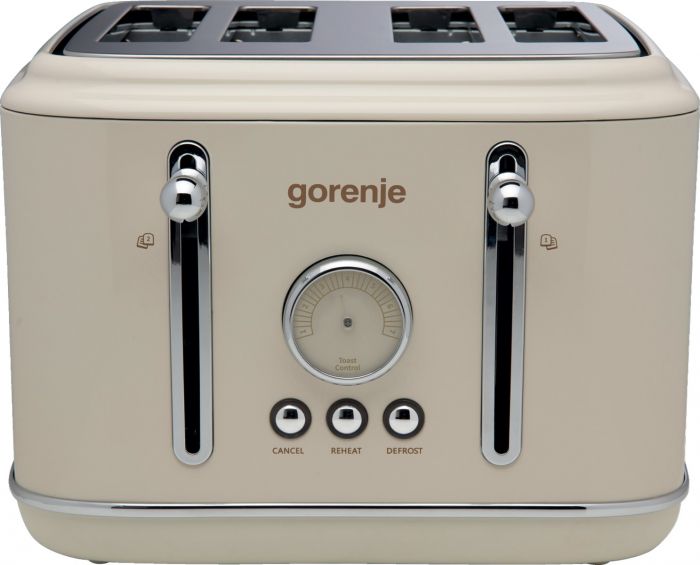 Тостер Gorenje, 950Вт, функц. розморожування, автовідключення, пластик + металл, бежевий