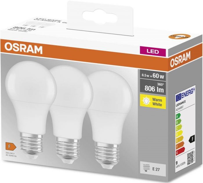 Набір ламп 3шт OSRAM LED E27 8.5Вт 2700К 806Лм A60