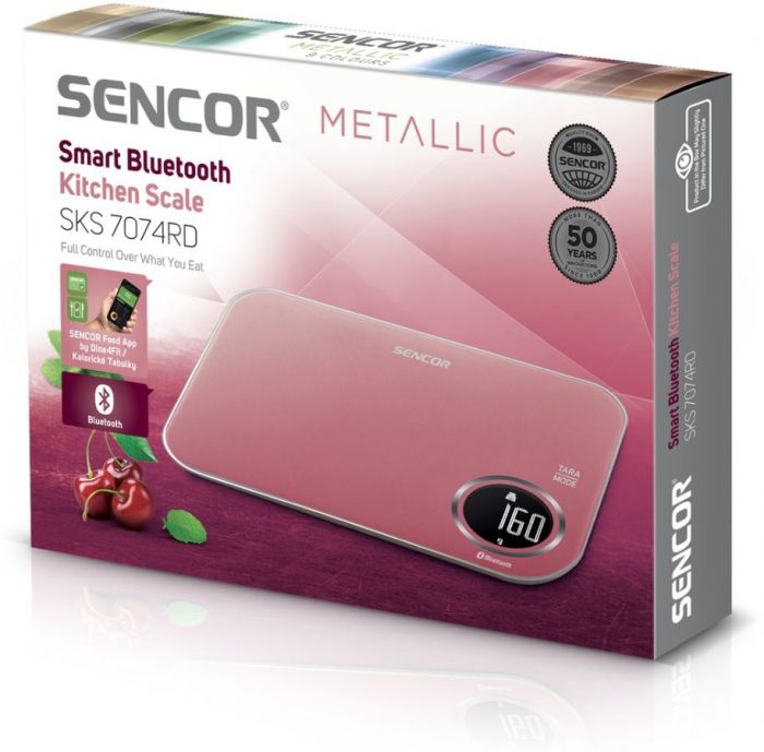 Ваги Sencor кухонні, 5кг, підключення до смартфону, AAAx2, пластик, червоний