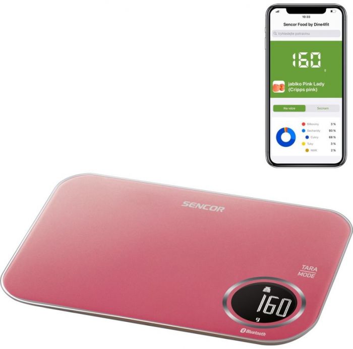Ваги Sencor кухонні, 5кг, підключення до смартфону, AAAx2, пластик, червоний