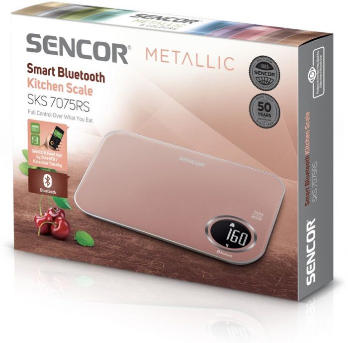 Ваги Sencor кухонні, 5кг, підключення до смартфону, AAAx2, пластик, рожевий