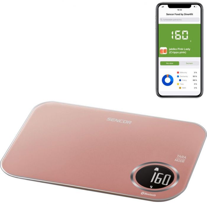 Ваги Sencor кухонні, 5кг, підключення до смартфону, AAAx2, пластик, рожевий