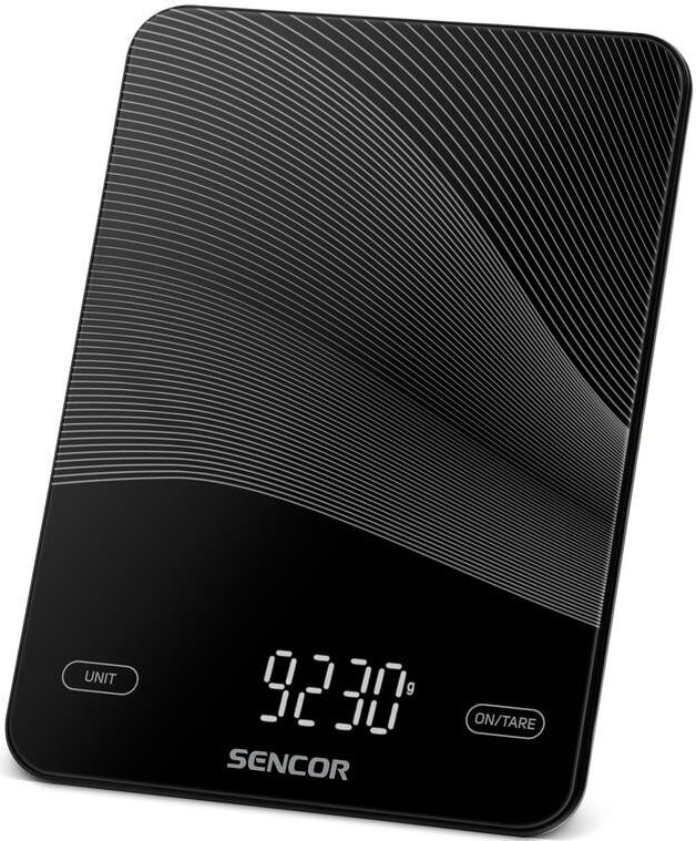 Ваги Sencor кухонні, 10кг, акумулятор 250mAh, USB-C, сенс. керув., пластик, чорний
