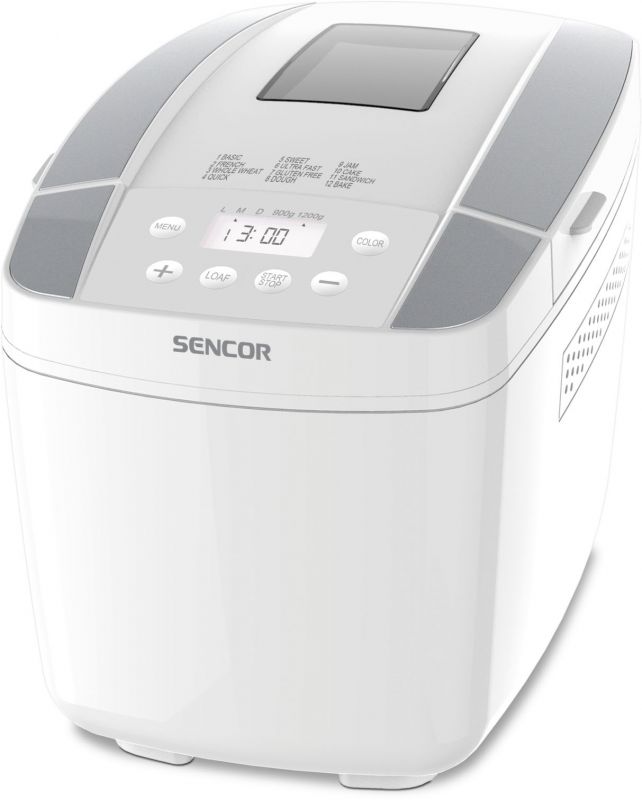 Хлібопічка Sencor 800Вт, програм-10, макс.вага -1.2кг, форма прямокутник, пластик, білий