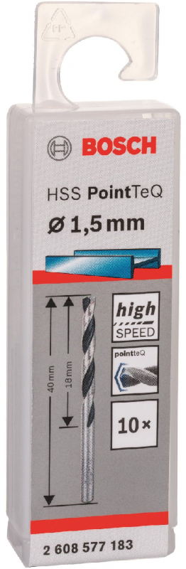 Свердло по металу Bosch HSS-PointTeQ, 1.5х18х40мм, 10шт