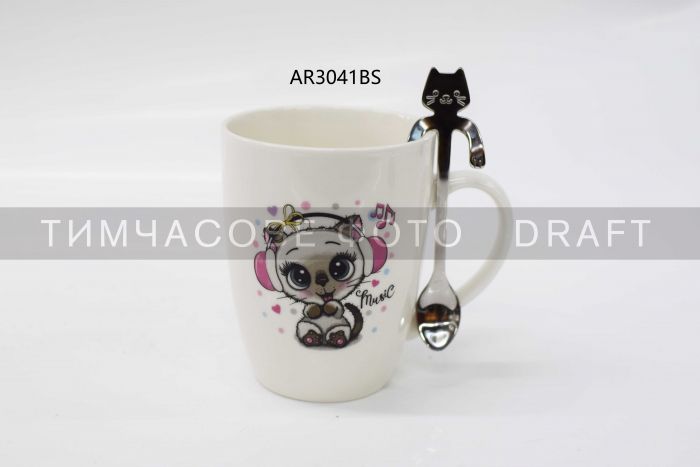 Чашка з ложкою Ardesto Music, 320мл, порцеляна, нержавіюча сталь, білий