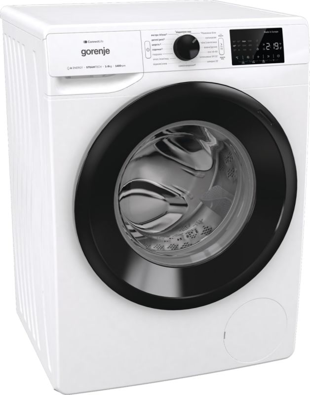 Пральна машина Gorenje фронтальна, 8кг, 1400, A+++, 55см, дисплей, інвертор, пара, Wi-Fi, білий