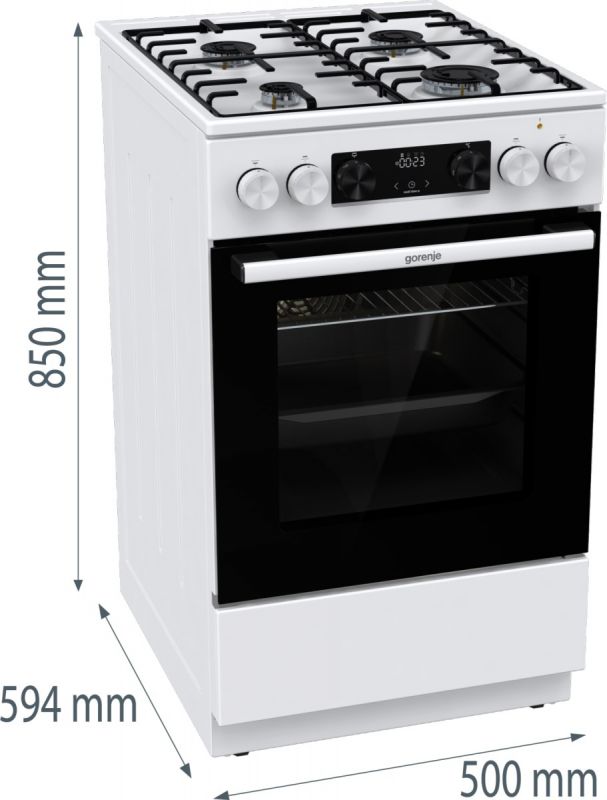 Плита Gorenje комбінована, 62л, 50x60см, дисплей, IconLed, емальовані, білий