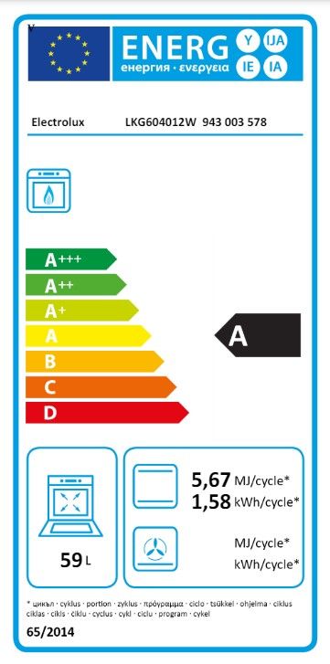 Плита Electrolux газова, 59л, 60x60см, білий