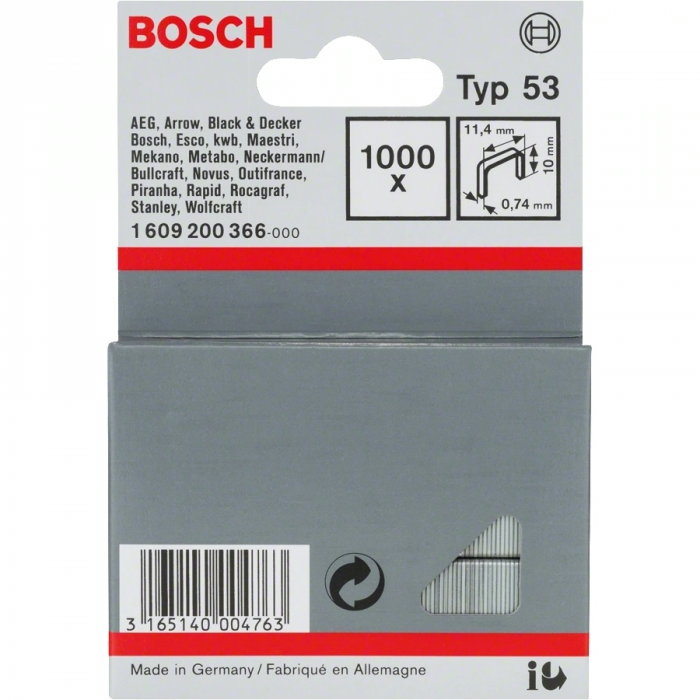 Металеві скоби Bosch, тип 53, 10х11.4х0.74мм, 1000шт