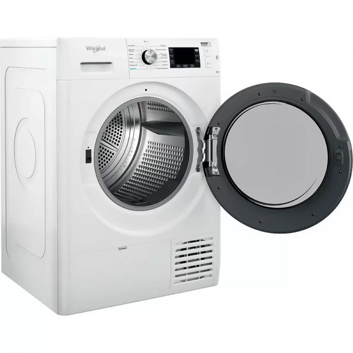 Сушильна машина Whirlpool тепловий насос, 9кг, A++, 65см, дисплей, люк чорний, білий