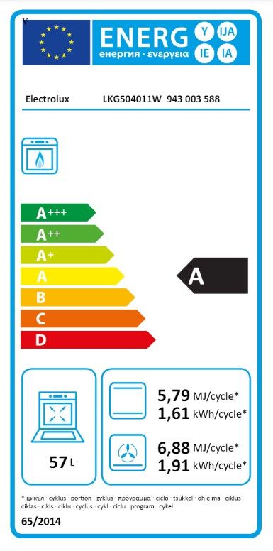 Плита Electrolux газова, 57л, 50x60см, білий