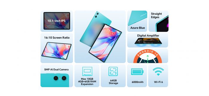 Планшет Teclast P30 10,1" 4ГБ, 64ГБ, 6000мА•год, Android, блакитний