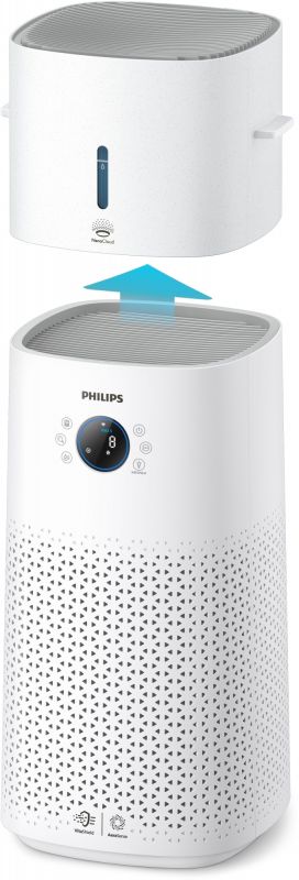 Кліматичний комплекс PHILIPS очист+зволож. Series 3000, 130м2, 505м3/год, диспл., НЕРА,попередн.вугільних. фільтр, Wi-Fi, 6 реж., біл