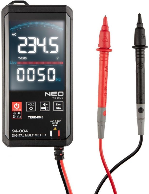 Мультиметр цифровий Neo Tools, 0-600В, рідкокристалічний дисплей з підсвіткою, сенсорный.