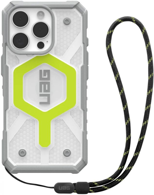 Чохол+ремінець UAG для iPhone 16 Pro, Pathfinder Clear Magsafe, Active Neon Lanyard