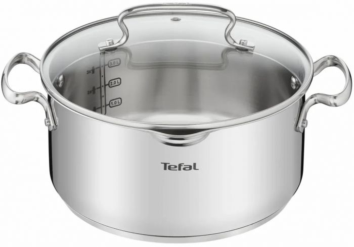 Каструля Tefal DUETTO, 5л, з кришкою, нержавіюча сталь, скло