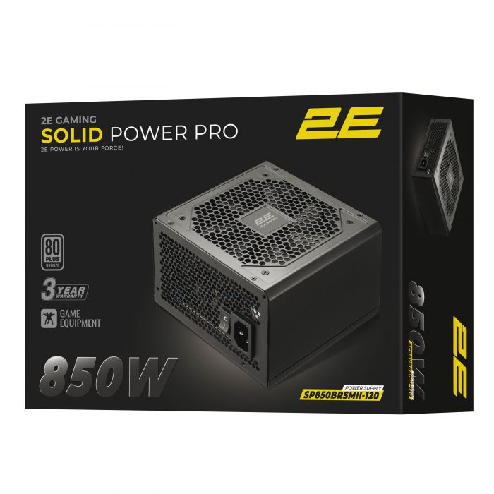 Блок живлення 2E GAMING Solid Power Pro  (850W), >85%, 80+ Bronze, 120mm, 1xMB 24pin(20+4), 2xCPU 8pin(4+4), 3xMolex, 6xSATA, 4xPCIe 8pin(6+2), 1x12VHPWR, Semi Modular