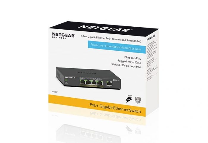 Комутатор NETGEAR GS305P 5xGE (4xPoE), 63Вт, Некерований