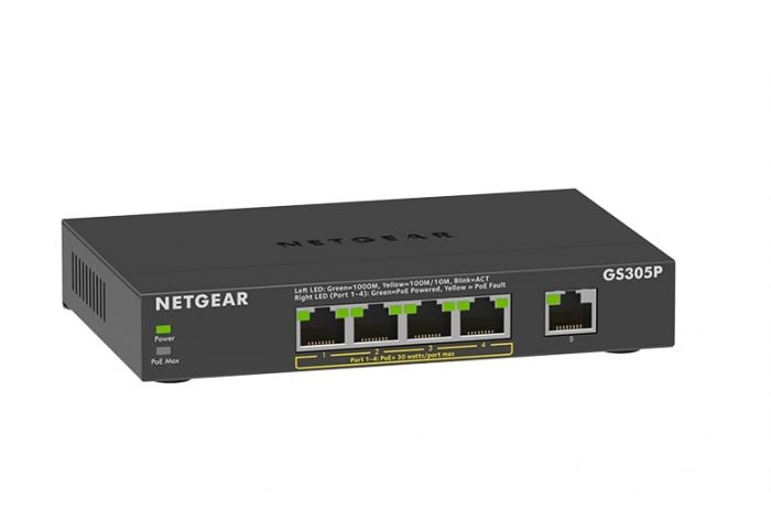 Комутатор NETGEAR GS305P 5xGE (4xPoE), 63Вт, Некерований