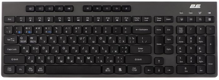 Клавіатура мембранна 2E KS280 120key, WL/BT, EN/UK/RU, silent, чорно-сіра