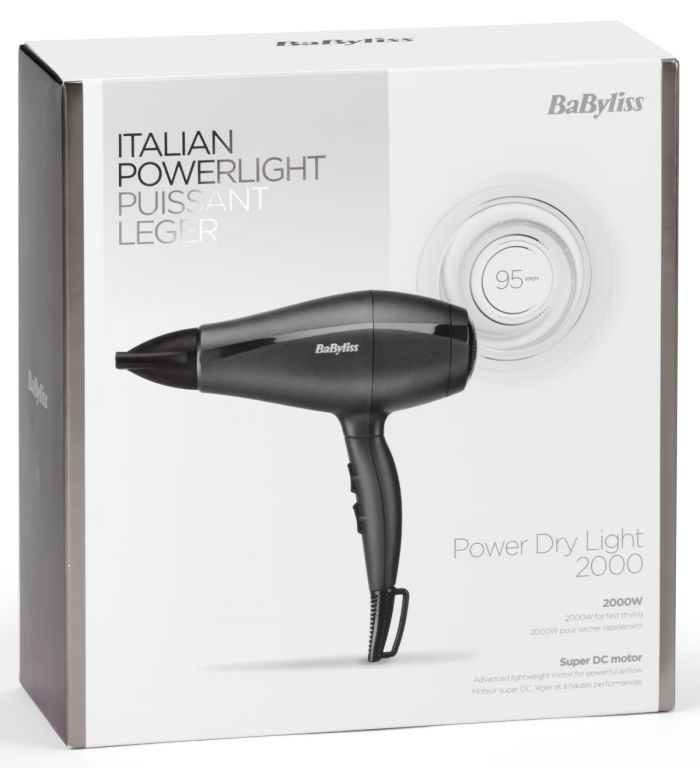Фен Babyliss Super Light Pro, 2000Вт, 3 режими, HTDC мотор, тонкий концентратор 6 мм, чорний