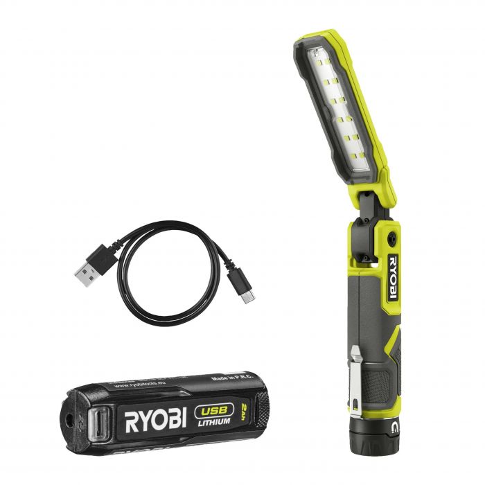 Ліхтар інспекційний акумуляторний Ryobi USB Lithium RLI4-120G, 4В, 2А·год, 650лм, 3 функції освітлення, магніт, затискач