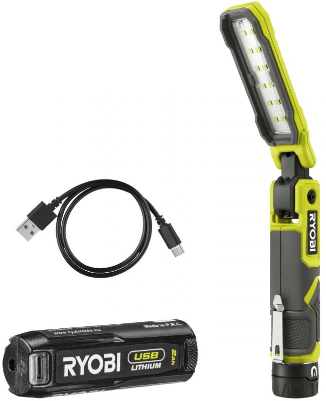 Ліхтар інспекційний акумуляторний Ryobi USB Lithium RLI4-120G, 4В, 2А·год, 650лм, 3 функції освітлення, магніт, затискач