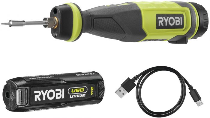 Паяльник акумуляторний Ryobi USB Lithium RSI4-120G 4В 2А·год 460°С світлодіодне підсвічування 0.1кг