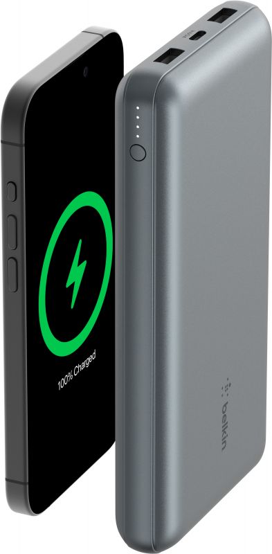 Акумулятор портативний літій-іонний Power Bank Belkin 10000мА·год, 15Вт, 2хUSB-A/USB-C, cірий