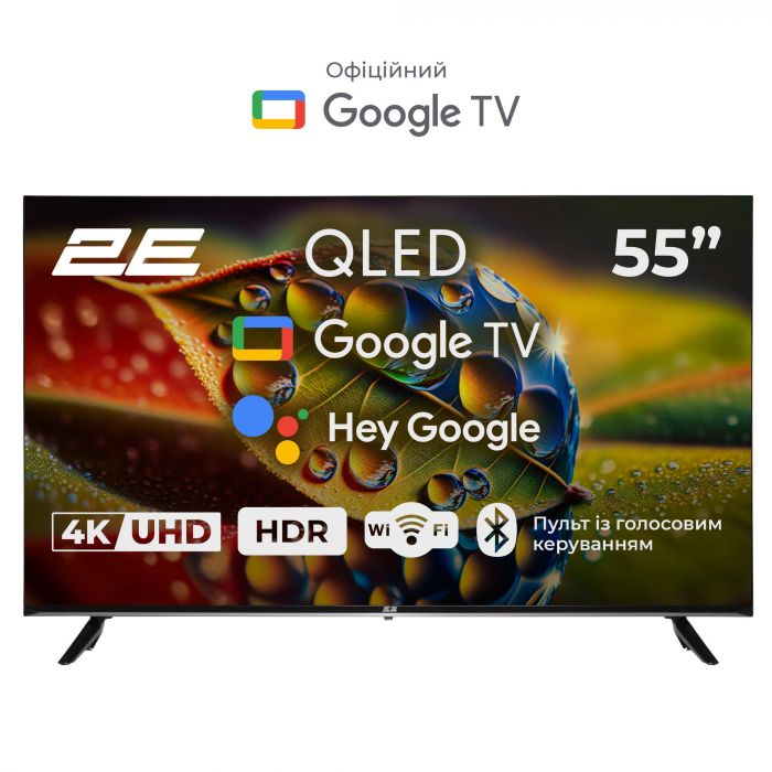 Телевізор 55" 2E QLED 4K 60Hz Smart Google TV Black