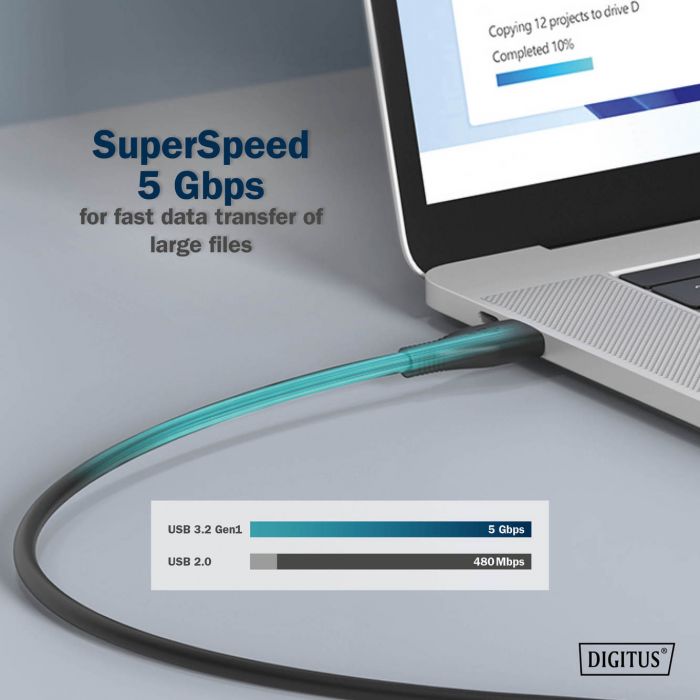 Кабель USB-C заряджання/синхронізації, DIGITUS, 2м, USB 3.2 Gen1, 5G, 100W, 4K, силіконовий, чорний