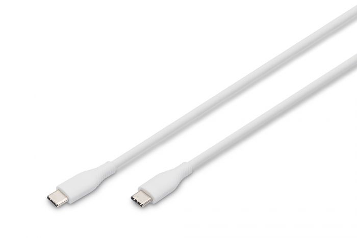 Кабель USB-C > USB-C заряджання/синхронізації, DIGITUS, 1м, USB 2.0, 60W, силіконовий, білий