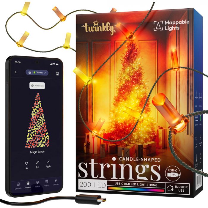 Гірлянда Smart LED Twinkly Strings Candle RGB 200 IP20 12м USB-C кабель зелений без БЖ