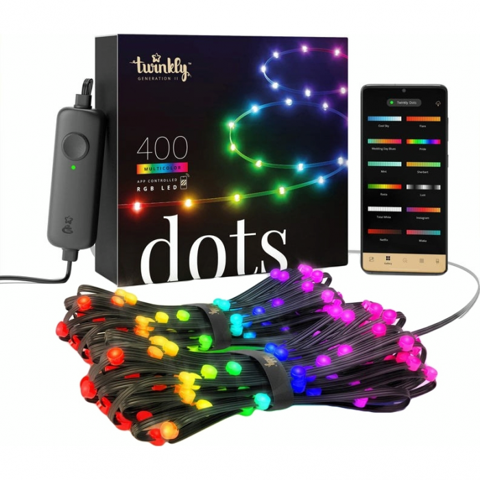 Гірлянда Smart LED Twinkly Dots Lights RGB 400 IP44 20м кабель чорний