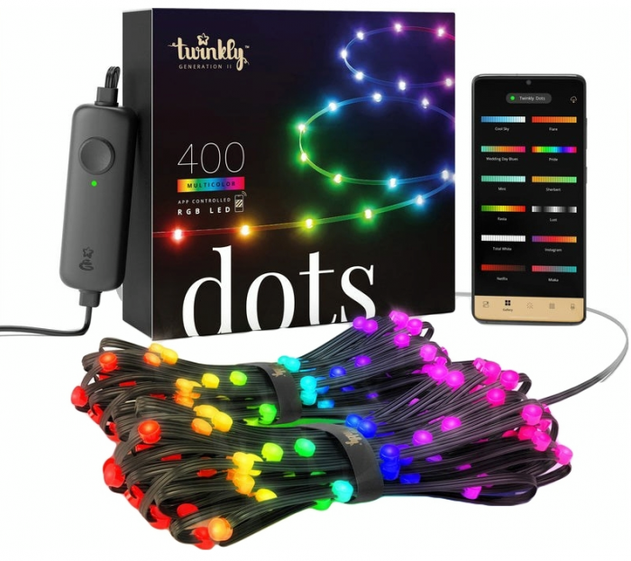 Гірлянда Smart LED Twinkly Dots Lights RGB 400 IP44 20м кабель чорний