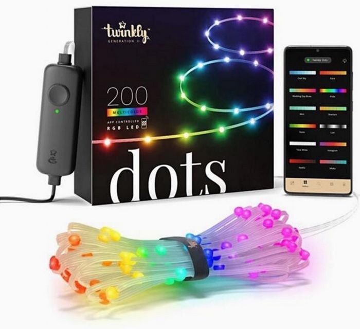 Гірлянда Smart LED Twinkly Dots Lights RGB 200 IP44 10м кабель прозорий