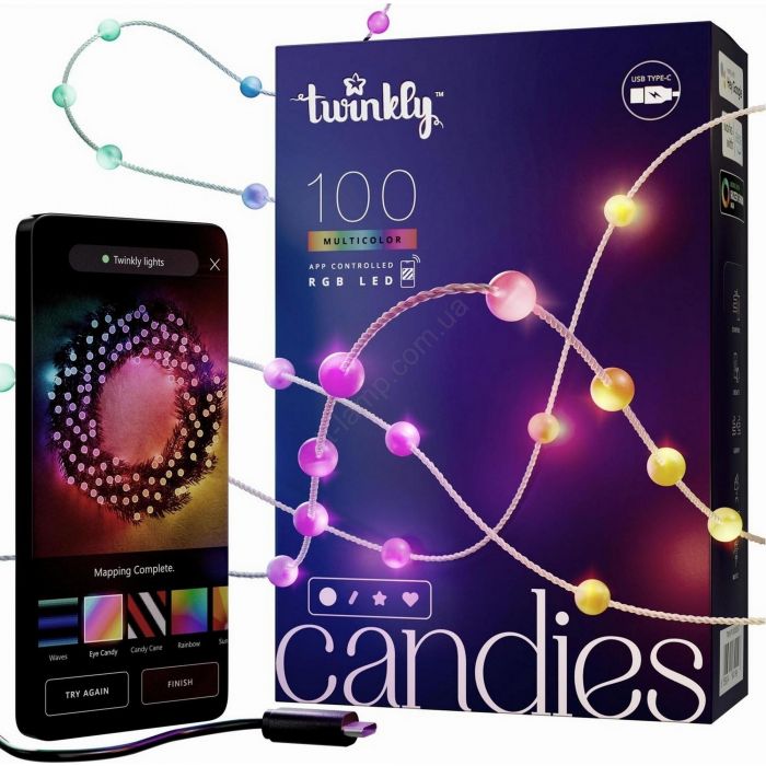 Гірлянда Smart LED Twinkly Candies Pearl RGB 100 IP20 6м USB-C кабель зелений без БЖ